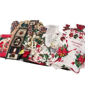 Estate Sale Lot - Christmas Appliqués‎ Fabric Making Ornaments Quilted Santa Bag